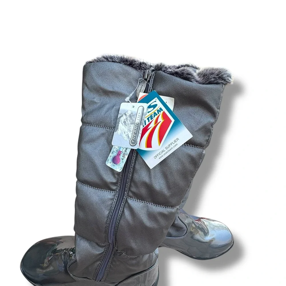 Khombu Thermolite Women Metallic‎ Charcoal Gray Puffer Winter Boots Size 9.5